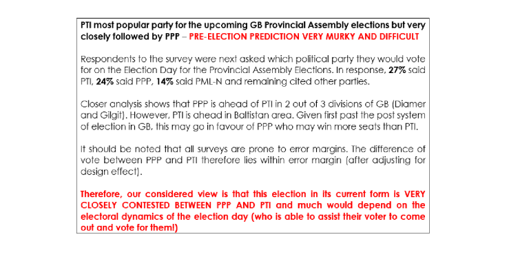 Note on GB Elections Survey by Gallup Pakistan