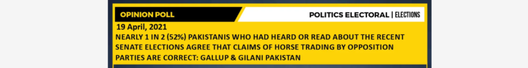 Nearly 1 in 2 (52%) Pakistanis who had heard or read about the recent senate elections agree that claims of horse trading by opposition parties are correct: Gallup & Gilani Pakistan