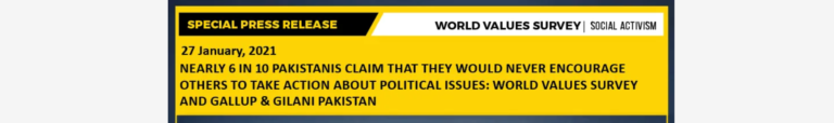 Nearly 6 in 10 Pakistanis claim that they would never encourage others to take action about political issues: World Values Survey and Gallup & Gilani Pakistan