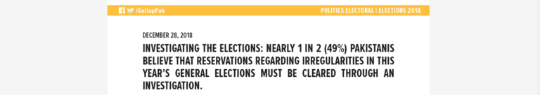 Investigating the elections: Nearly 1 in 2 (49%) Pakistanis believe that reservations regarding irregularities in this year’s general elections must be cleared through an investigation.